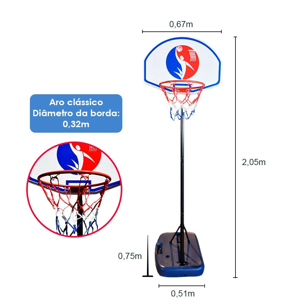 Cesta De Basquete Móvel Ajustável Bonafit Colorido