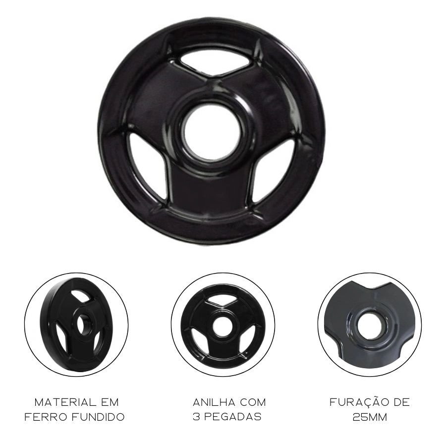 Anilha Sport Emborrachada Furo Standad Ahead Sports 10Kg (Roubber Coated Plate) - Absolute - Preto