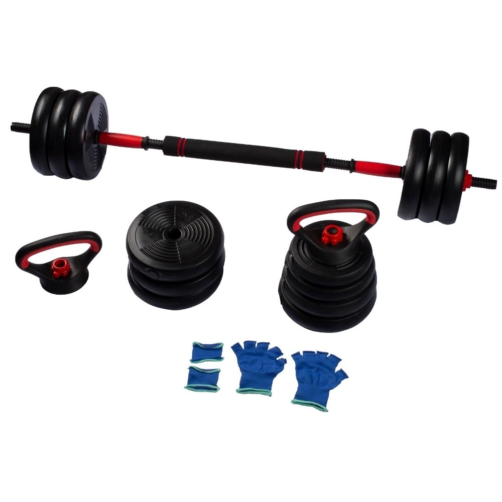 ESTAÇÃO 75KG 3 FRENTES + KIT DE HALTERES 6 EM 1 ATÉ 20KG 