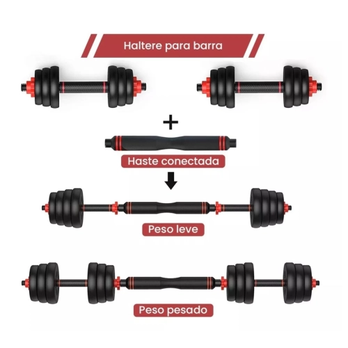 Kit Halter Kettlebell Barra Ajustável 20kg 6 em 1 + Super Band 3 Intensidades