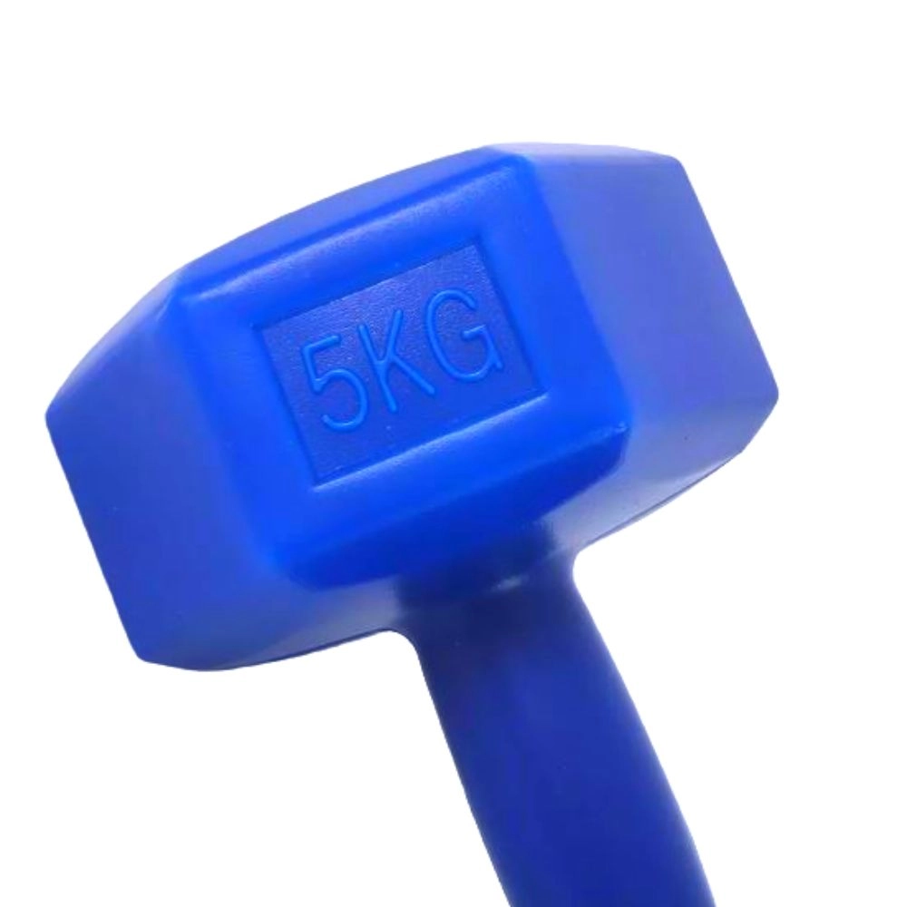 Halter Sextavado 5KG Bonafit Azul Dumbbell de Cimento Revestido em PVC