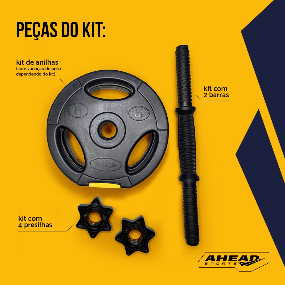 Kit Halteres Ajustáveis com Barras até 40kg para Musculação em Casa