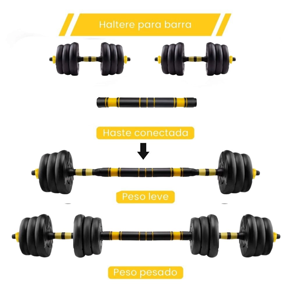 Kit Halteres 3 Em 1 Peso Musculação Até 20kg Ajustável