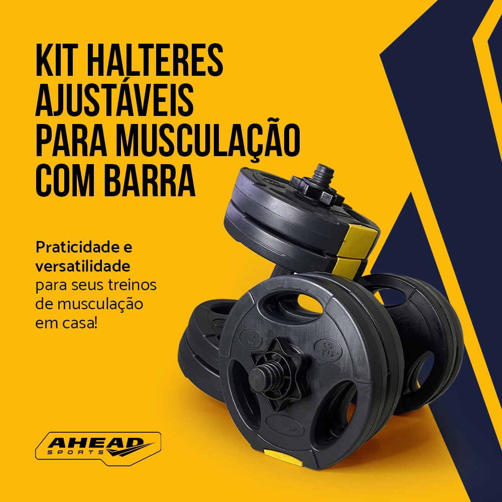 Kit Halteres Ajustáveis com Barras até 40kg para Musculação em Casa