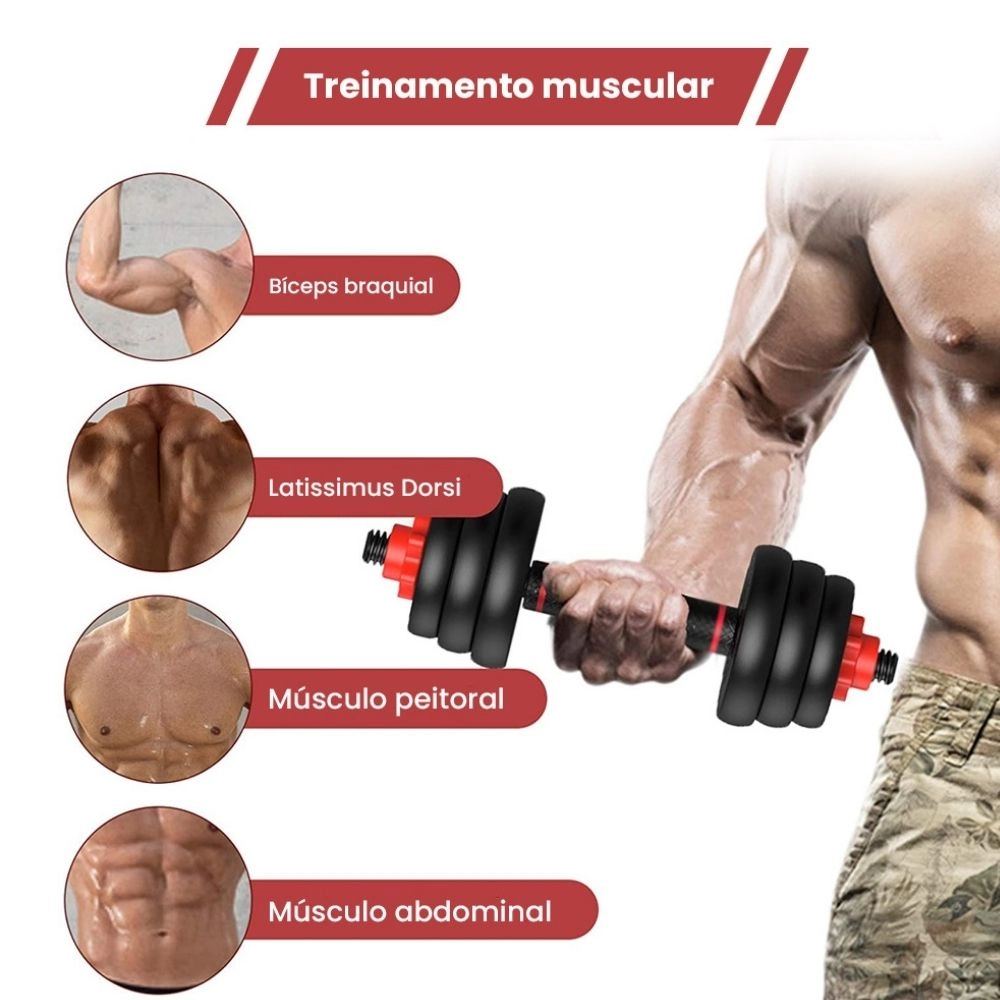 Kit De Halteres 6 em 1 E Anilhas Ajustáveis Kettlebell Academia Fit 15KG