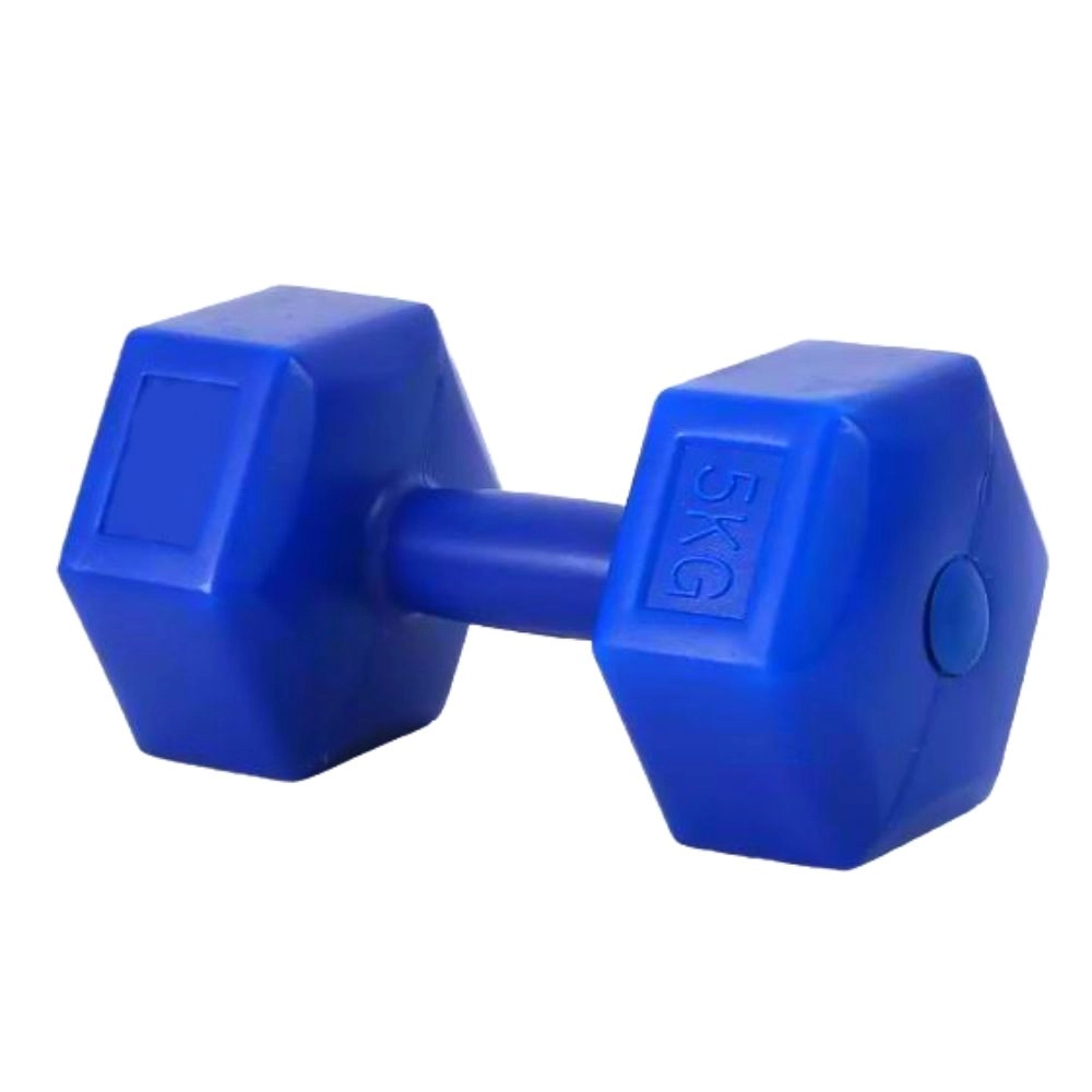 Halter Sextavado 5KG Bonafit Azul Dumbbell de Cimento Revestido em PVC