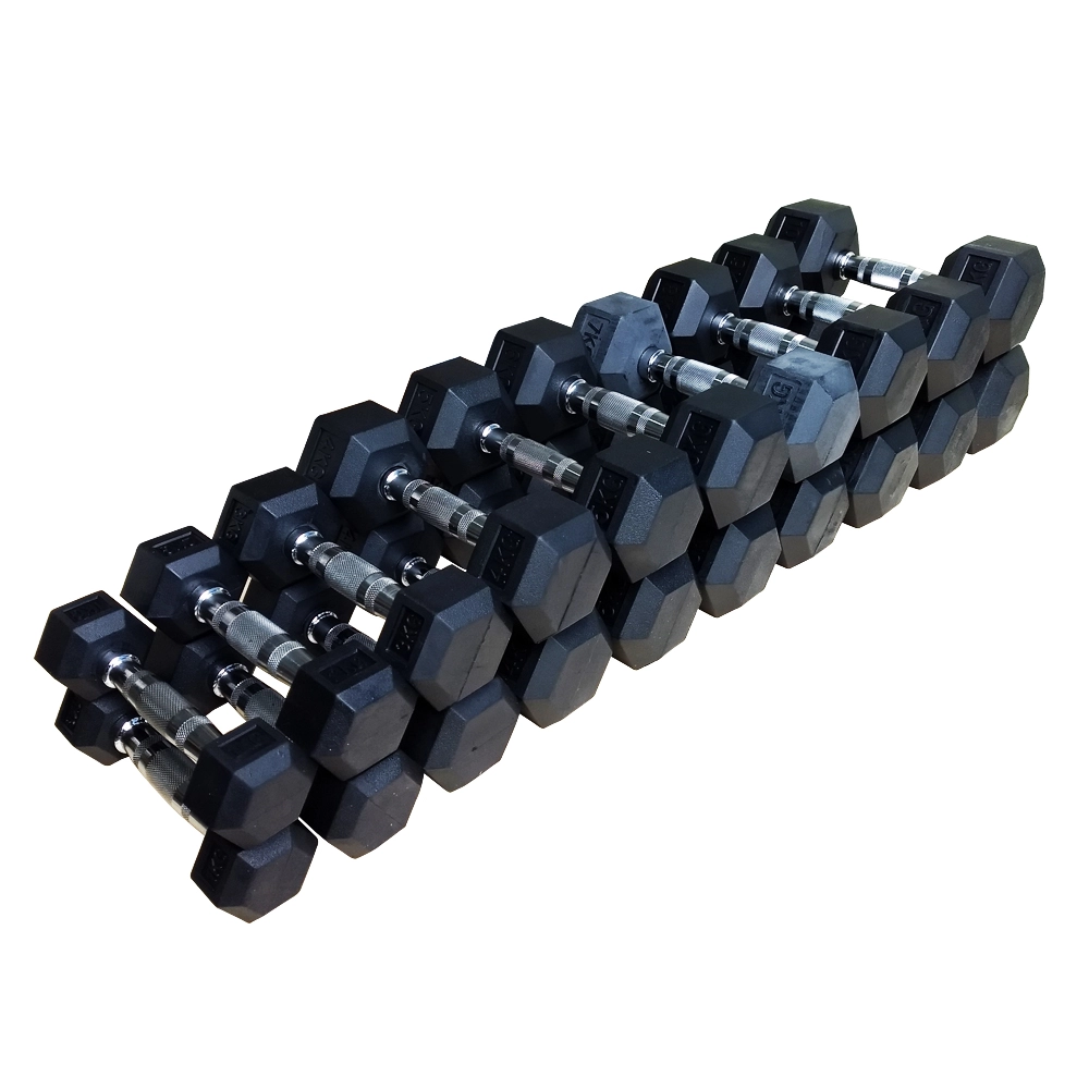 KIT HALTERES SEXTAVADO 10 PARES 1KG A 10KG (HEX DUMBBELL KIT 10 PAIRS 1KG TO 10KG) - AS - PRETO