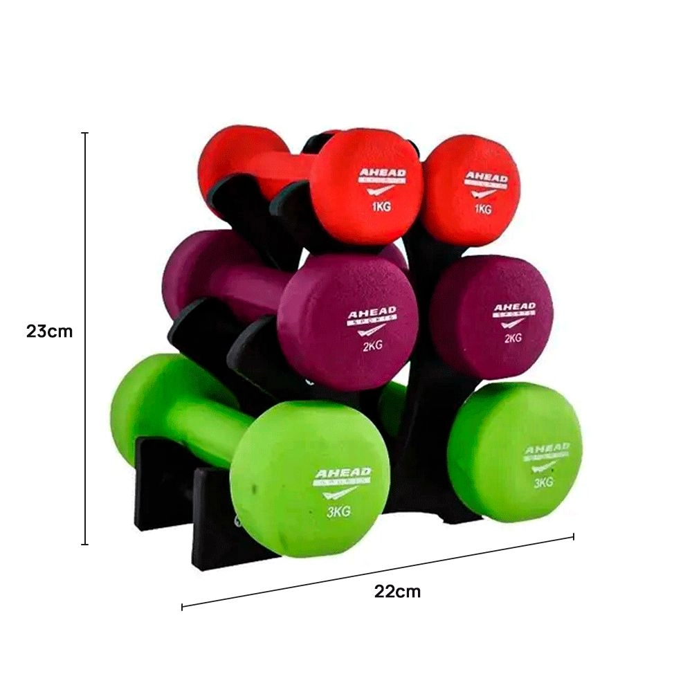 Kit Halteres 3 Unidades + Suporte 12kg Colorido
