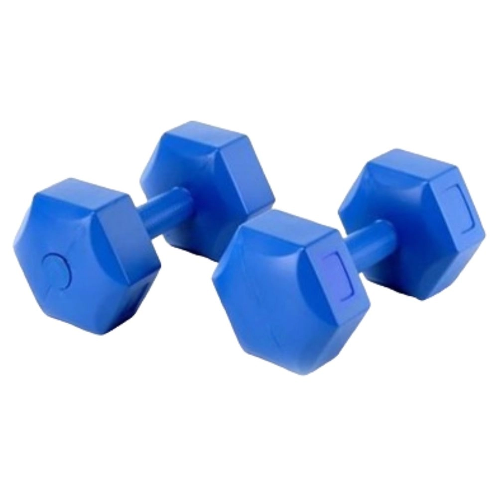 Halter Sextavado 5KG Bonafit Azul Dumbbell de Cimento Revestido em PVC