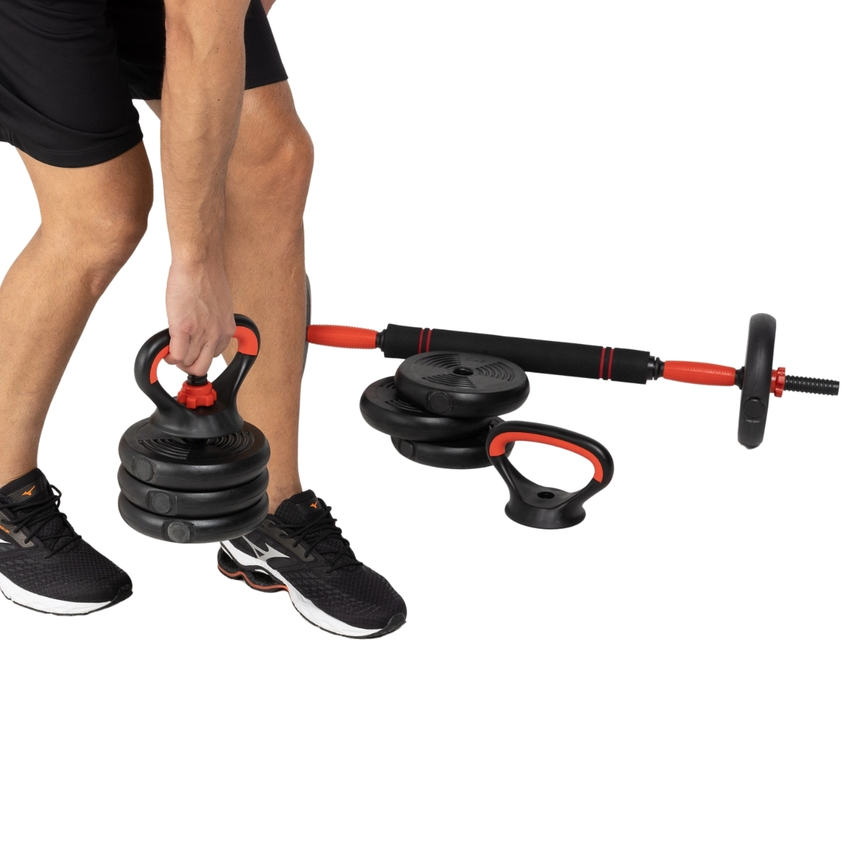 Kit De Halteres 6 em 1 E Anilhas Ajustáveis Kettlebell Academia Fit 15KG