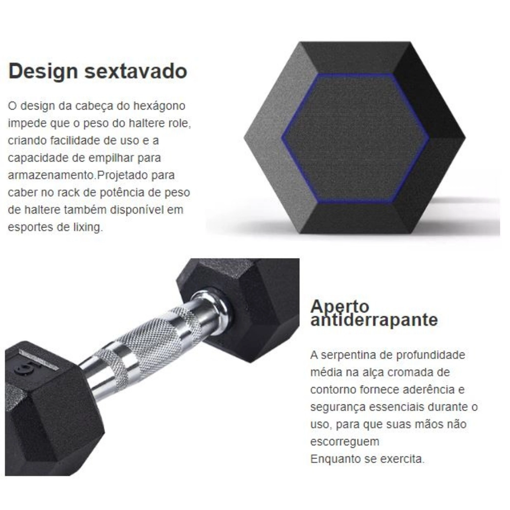 Halter Dumbell Sextavado 45Kg (Hex Dumbbell 45Kg) - As - Preto