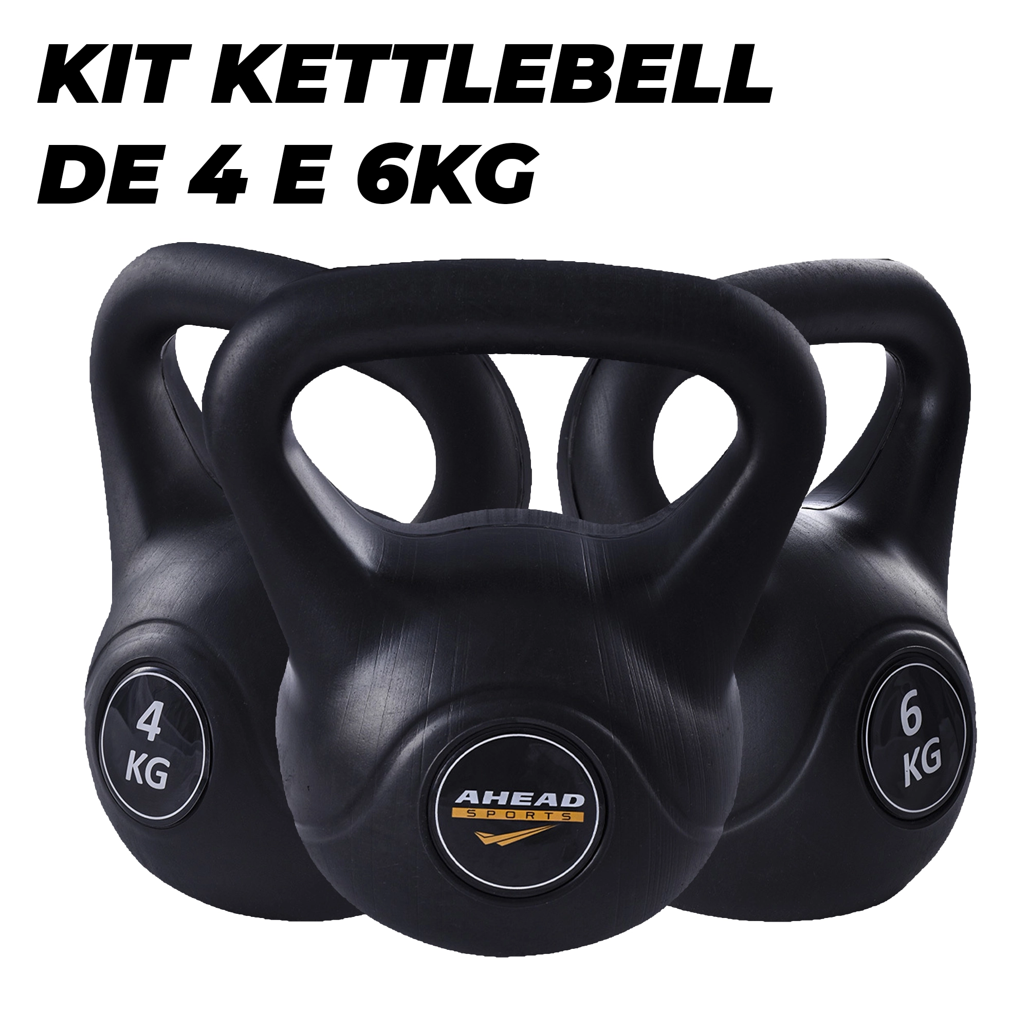 Kit 2 Pesos Kettlebell 4Kg E 6Kg (Kettlebell Set 4Kg And 6Kg) - Ultrafit - Preto