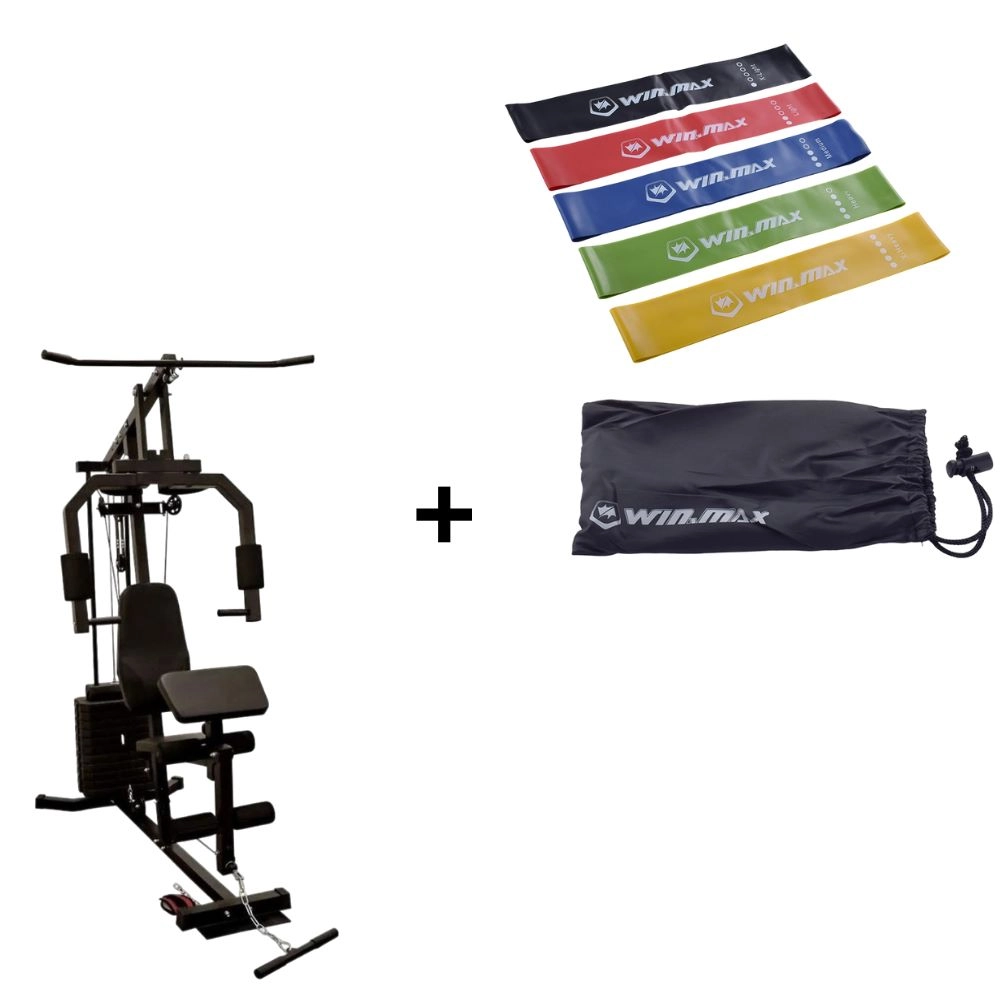 KIT ESTAÇÃO DE MUSCULAÇÃO ATÉ 66KG + 5 MINI BAND (UP TO 66KG HOME GYM STATION + 5 MINI BANDS) - BONAFIT - PRETO