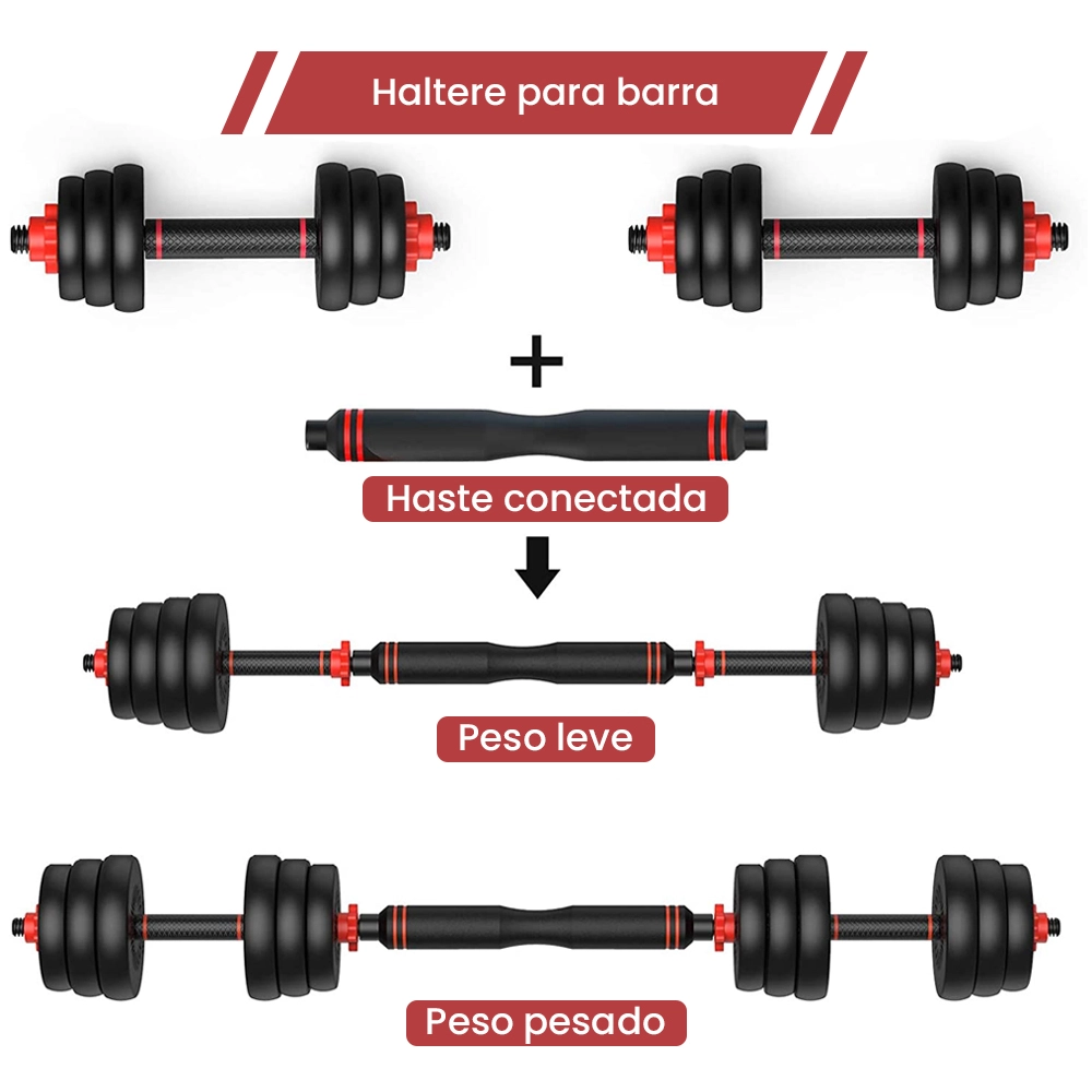 Halter Anilha Barra Kettlebell Kit Musculação 30kg Ahead Sports