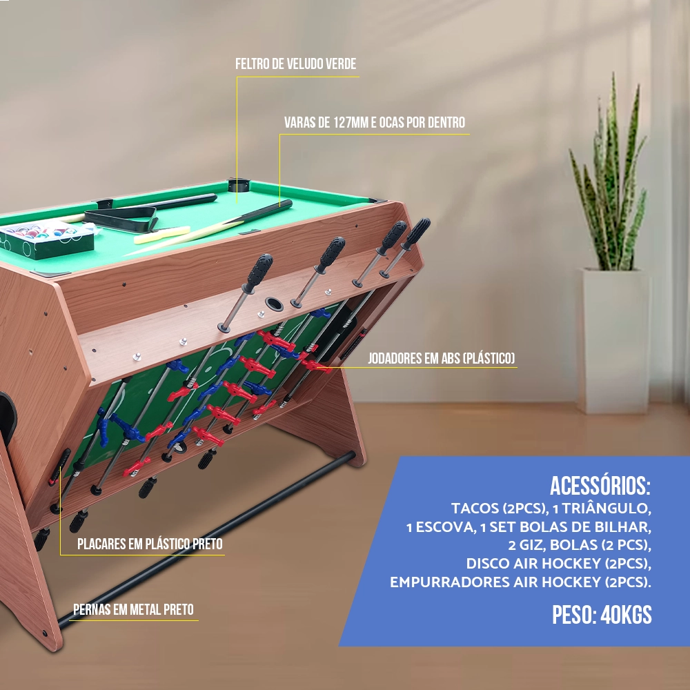 Mesa Multijogos 3 Em 1 Pebolim Air Hockey E Sinuca Ahead Sports