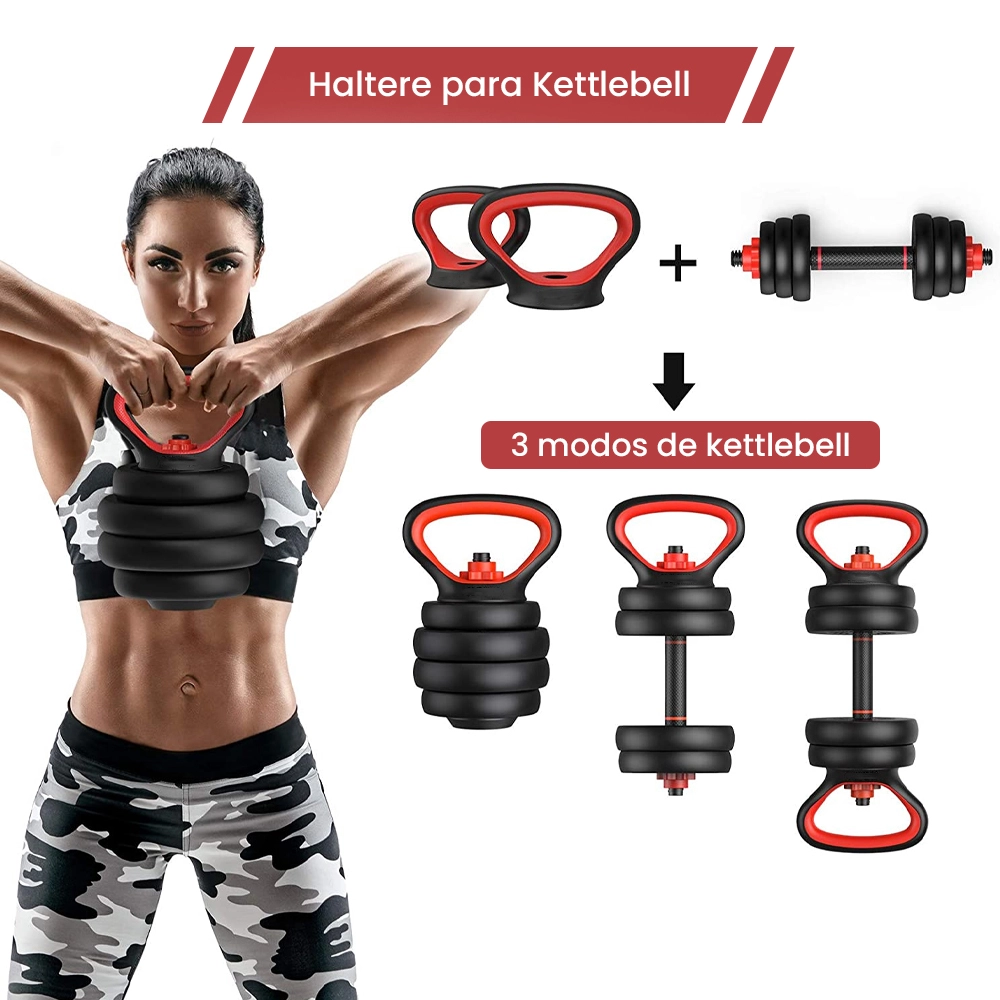 Kit Halteres 6 Em 1 Peso Musculação Até 50kg Ajustável Preto
