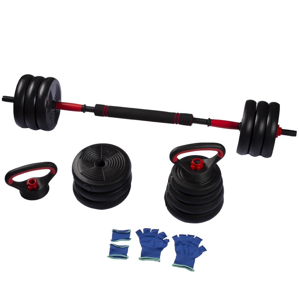 Halter Anilha Barra Kettlebell Kit Musculação 30kg Ahead Sports