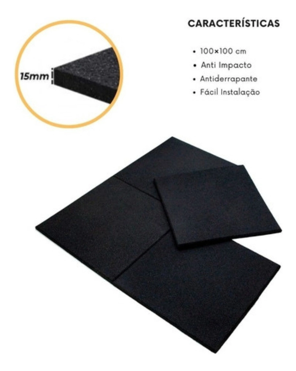 Piso Emborrachado 1x1m 15mm Preto