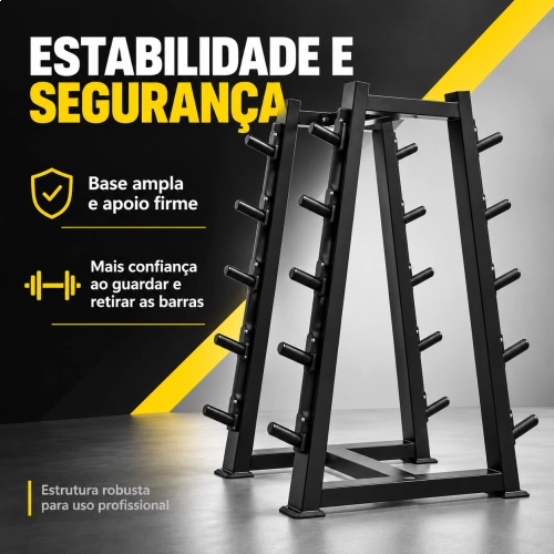Suporte Profissional para 10 Barras Montadas A-Frame para Academia
