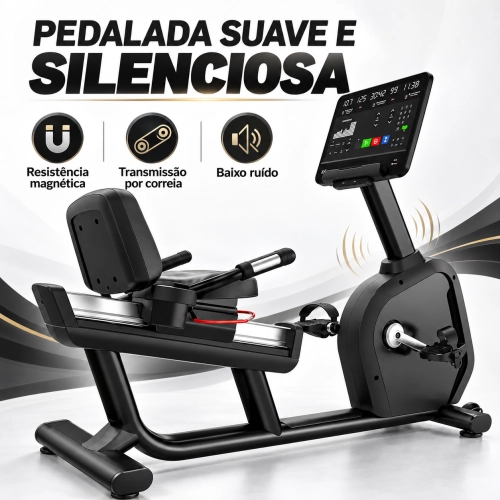 Bicicleta Ergométrica Horizontal Profissional 180kg com Encosto e Display Digital