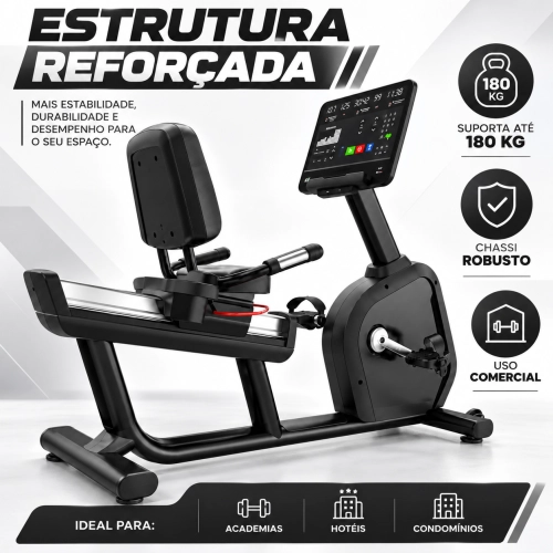 Bicicleta Ergométrica Horizontal Profissional 180kg com Encosto e Display Digital