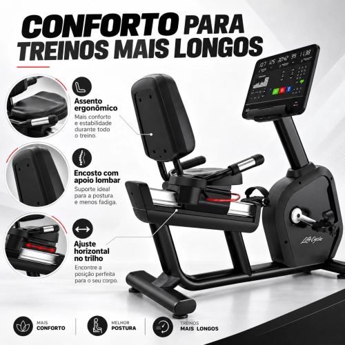 Bicicleta Ergométrica Horizontal Profissional 180kg com Encosto e Display Digital Bicicleta Ergométrica Horizontal Profissional 180kg com Encosto e Display Digital