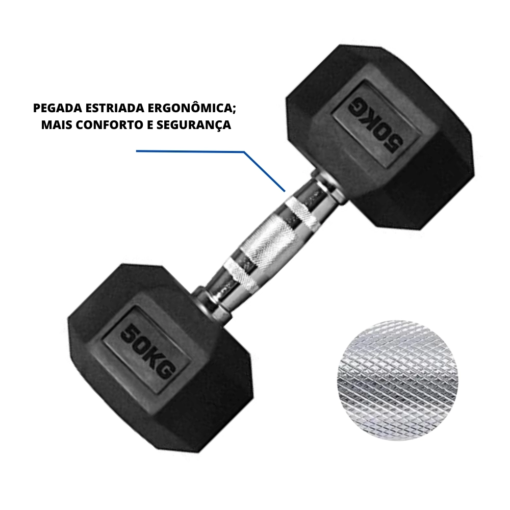 Halter Dumbell Sextavado 50Kg (Hex Dumbbell 50Kg) - As - Preto