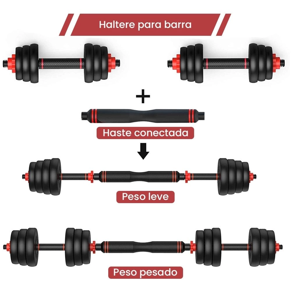 Kit De Halteres 6 em 1 E Anilhas Ajustáveis Kettlebell Academia Fit 15KG