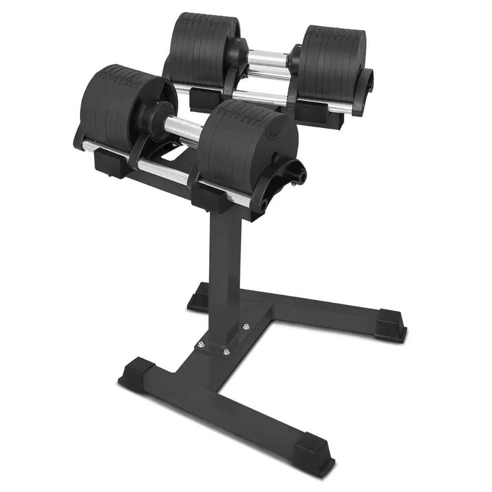 Kit Dumbbell Halter Ajustável Até 32Kg + Suporte Preto