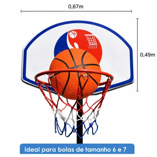 Cesta de Basquete Móvel Infantil com Altura Regulável Até 205 cm + Figurinhas da Copa