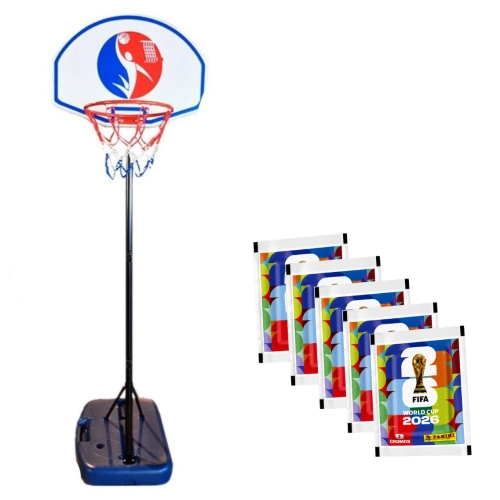 Cesta de Basquete Móvel Infantil com Altura Regulável Até 205 cm + Figurinhas da Copa