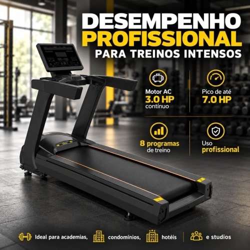 Esteira Profissional Absolute 3.0HP AC 20km/h Inclinação 20% Até 180kg
