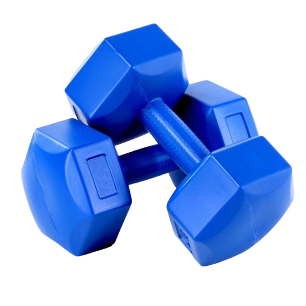 Halter Sextavado 5KG Bonafit Azul Dumbbell de Cimento Revestido em PVC