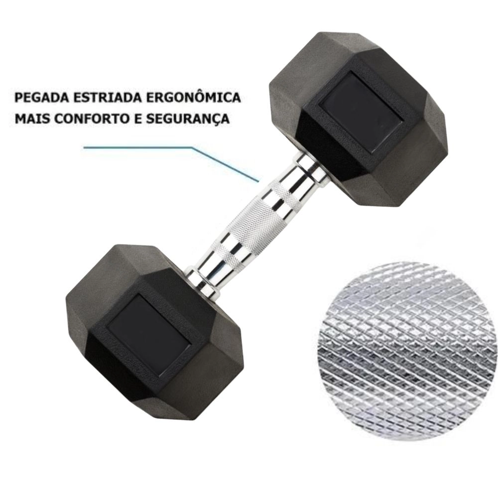 Halter Dumbell Sextavado 30Kg (Hex Dumbbell 30Kg) - As - Preto