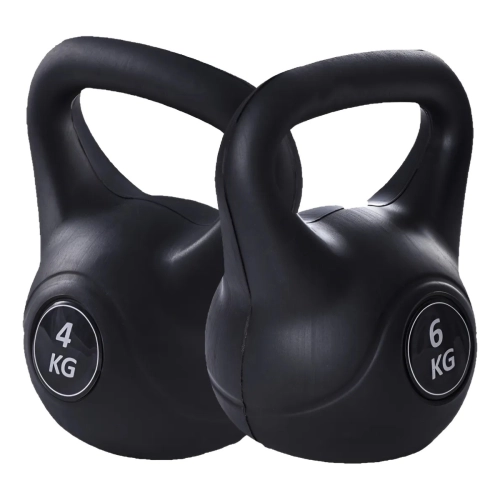 Kit 2 Pesos Kettlebell Para Treino Funcional 4kg E 6kg Preto