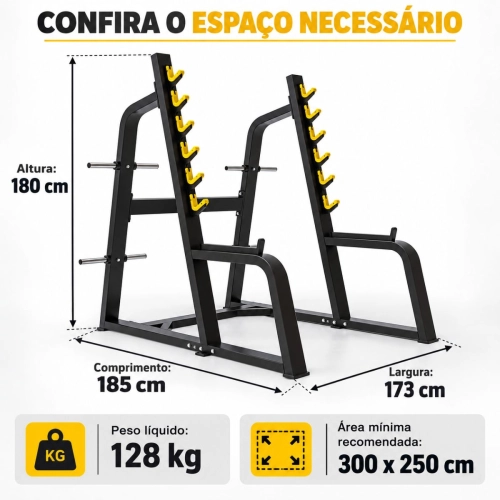 Kit 2 Suportes para Agachamento Profissional First com Spotter Arms e Porta Anilhas