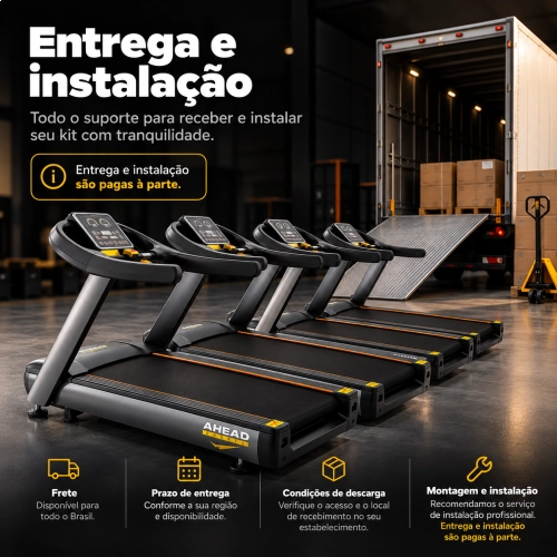 Kit 4 Esteiras Ergométricas Profissionais Ahead Sports 7HP Pico 20km/h Inclinação Automática Academia