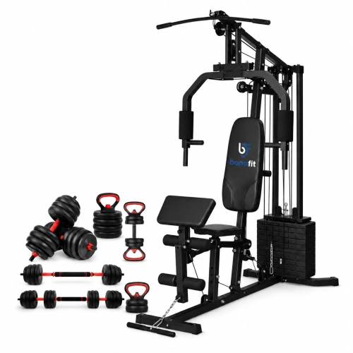 Kit Estação De Musculação 45Kg + Kit Halteres 6 Em 1 Até 20Kg - Bonafit 