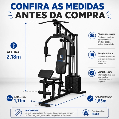 Kit Estação De Musculação 45Kg + Kit Halteres 6 Em 1 Até 20Kg - Bonafit 
