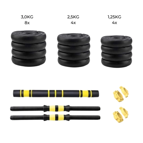 Kit Halteres 3 em 1 Ajustável Até 40kg com Barras e Anilhas Ahead Sports Treino de Força