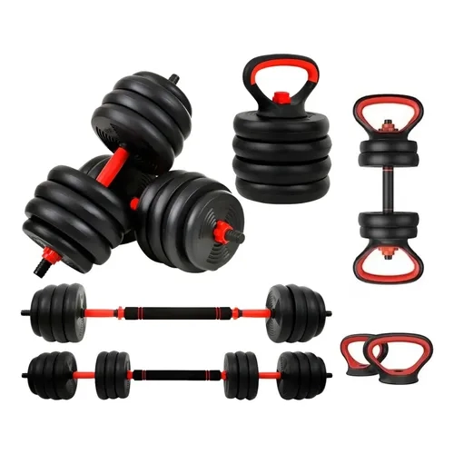Kit Halteres 6 em 1 Musculação Peso Ajustável Até 40kg + E-book Treino em Casa + 5 Figurinhas da Copa