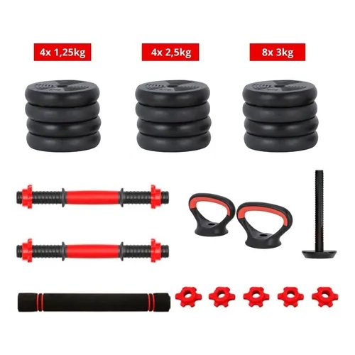 Kit Halteres 6 em 1 Musculação Peso Ajustável Até 40kg + E-book Treino em Casa + 5 Figurinhas da Copa