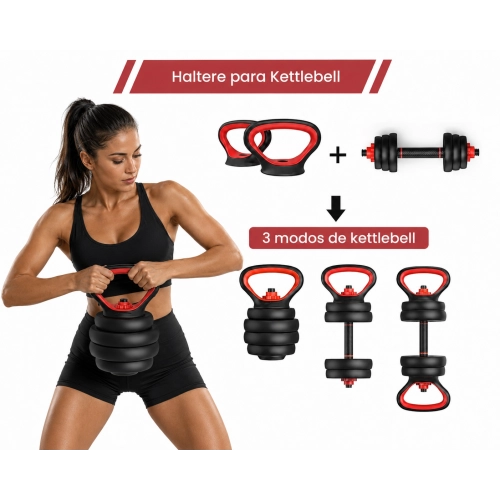Kit Halteres 6 em 1 Musculação Peso Ajustável Até 40kg + E-book Treino em Casa + 5 Figurinhas da Copa