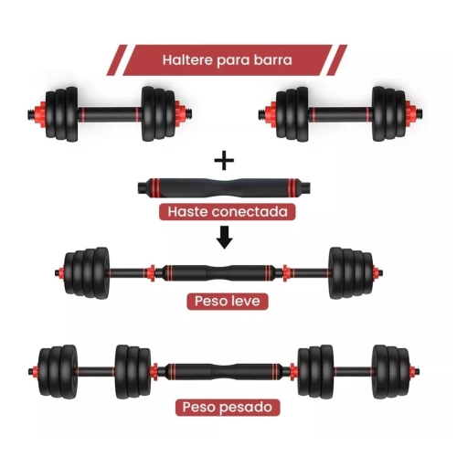 Kit Halteres 6 Em 1 Peso Musculação Até 50kg Ajustável Preto