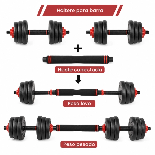 Kit Musculação Funcional 15kg com Barras, Anilhas, 19 Peças, E-book e Figurinha Copa