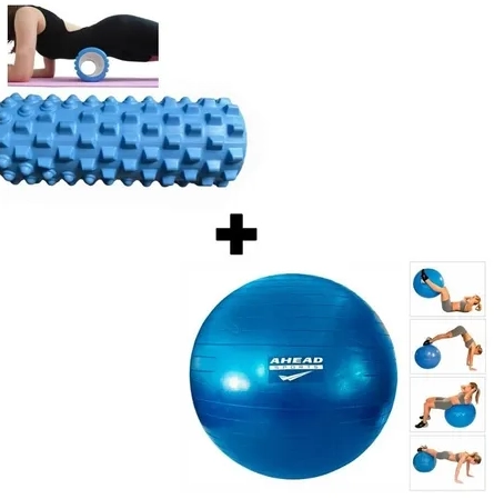 Kit Pilates 1 Rolo de Massagem + 1 Bola Azul