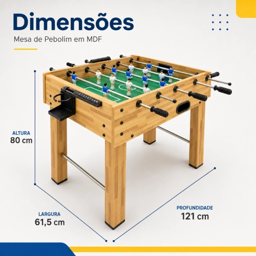 Mesa de Pebolim Totó em MDF com Suporte para Copo + Bolinhas e 5 Figurinhas da Copa
