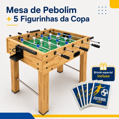 Mesa de Pebolim Totó em MDF com Suporte para Copo + Bolinhas e 5 Figurinhas da Copa