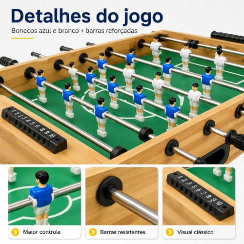 Mesa de Pebolim Totó em MDF com Suporte para Copo + Bolinhas e 5 Figurinhas da Copa