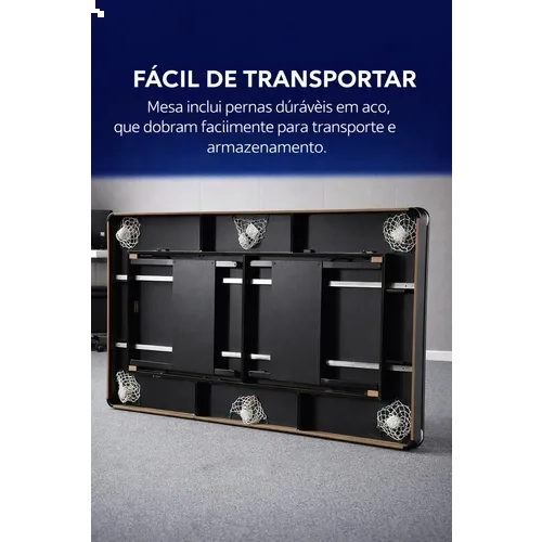 Mesa de Sinuca Ahead Sports 2,16m em MDF Preto com Pano Acrílico Completa + 5 Figurinhas da Copa